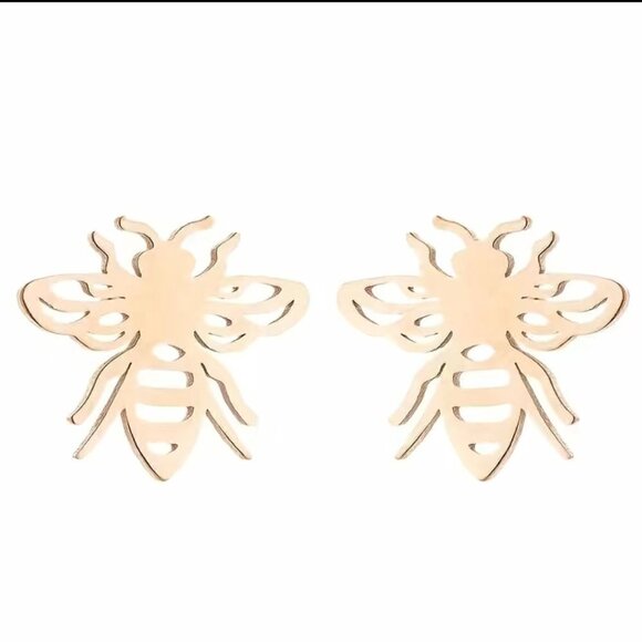 Bumble Bee Stainless Steel Stud Earrings #815 (Color: Rose Gold) - Picture 10 of 12